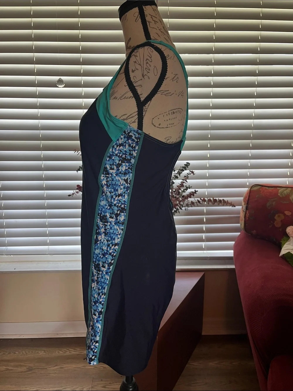 Women’s Navy and Teal Active full boy shorts Swim Suit - Picture 3 of 9